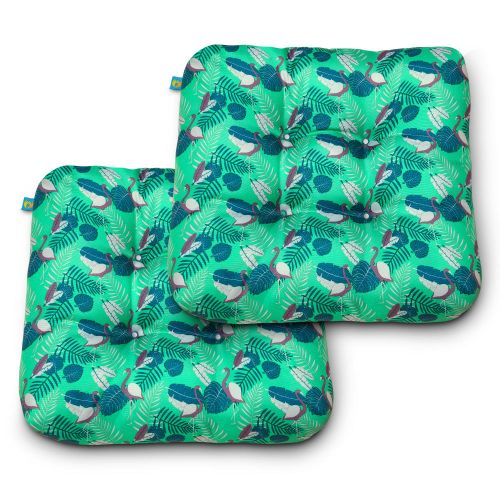 Water-Resistant Indoor/Outdoor Seat Cushions, 19 x 19 x 5 Inch, 2 Pack, Mojito Flamingo