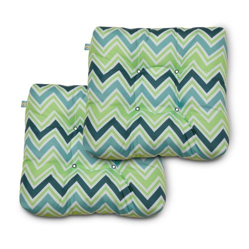Water-Resistant Indoor/Outdoor Seat Cushions, 19 x 19 x 5 Inch, 2 Pack, Mint Marine Chevron