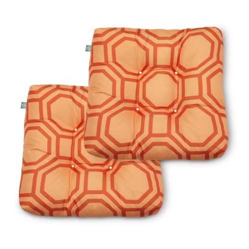 Water-Resistant Indoor/Outdoor Seat Cushions, 19 x 19 x 5 Inch, 2 Pack, Orange Sherbet Hexagon