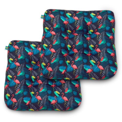 Water-Resistant Indoor/Outdoor Seat Cushions, 19 x 19 x 5 Inch, 2 Pack, After Party Flamingo